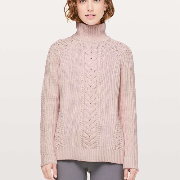 lululemon athletica Sweaters - LULULEMON Bring The Cozy Turtleneck Cable Knit Sweater Rose Pink 6-8